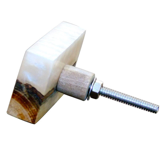 NEW Set of 6 Drawer Rectangle Pull Wooden Knobs Lot with Glass - Picture 7 of 8